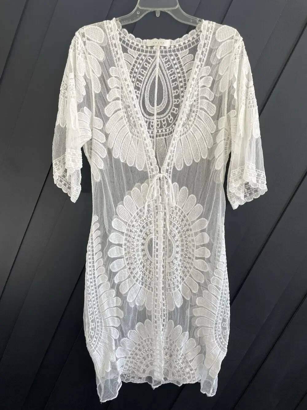 Anthropologie Adiva Floral Lace Duster Cardigan Beach Cover Up Ivory Medium